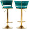 BAKAJI Set 2 Sgabelli da Cucina con Rivestimento in Velluto e Schienale Intrecciato e Altezza Regolabile, Sedie da Bar, Ristorante, Struttura Girevole in Oro con Poggiapiedi, Design Moderno (Verde)