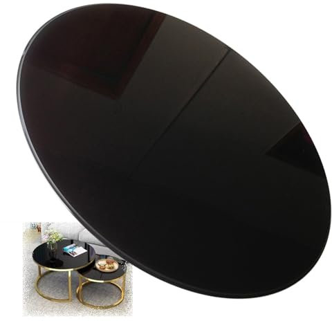 IMUNKT 40-100cm Plateau De Table Rond en Verre Trempé Noir, pour Table Basse, Table À Manger, Plateau Verre Rond, Dessus De Table Ronde Remplacement(100cm/40in)