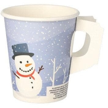 PAPSTAR Trinkbecher mit Henkel, Pappe 0,2 l Ø 8 cm, 9,3 cm Snowman 89845 Einwegbecher Pappbecher Heißgetränkebecher Thermobecher Glühweinbecher Weihnachtsmarkt, 50 Stück