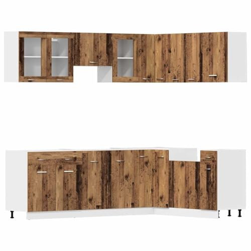vidaXL 11-TLG. Küchenschrank-Set Lyon Altholz-Optik Holzwerkstoff, Küchenzeile, Küchenschrank, Schrank, Hängeschrank, Spülenunterschrank, Küchenmöbel