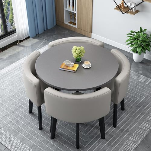 Rundes/Quadratisches Esstisch und 4-Stühle-Set, Mode Multifunktional Küchentisch Set aus Holz platzsparendes Tischset