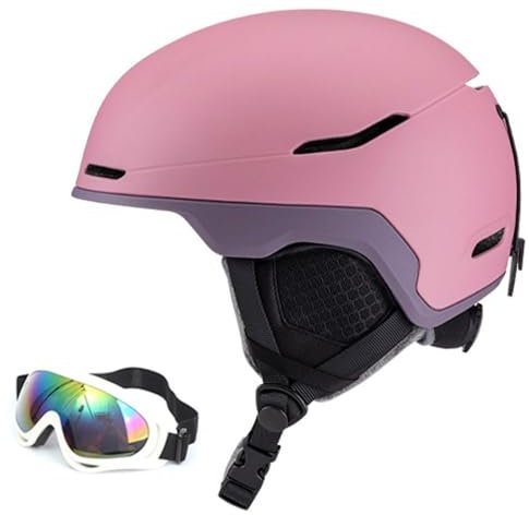 Unisex Skihelm, Atmungsaktiver Ski-Helm Größenverstellbar, Snowboardhelm mit ABS-Schale, EPS Auskleidung(BB pink Purple,M(55-58CM))