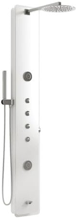 AMBRA WATER Colonna pannello doccia in acciaio bianco e vetro trasparente con doccetta, flessibile e getti orizzontali massagge modello virgo bianco lucido