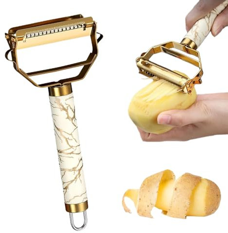 3 in 1Vegetable Peeler, Stainless Steel Peeler, Fruit, Carrot, Potatoes Peeler for Kitchen,The three functions of peeling, shredding, digging holes are integrated with Ergonomic Non-Slip Handle(gold)
