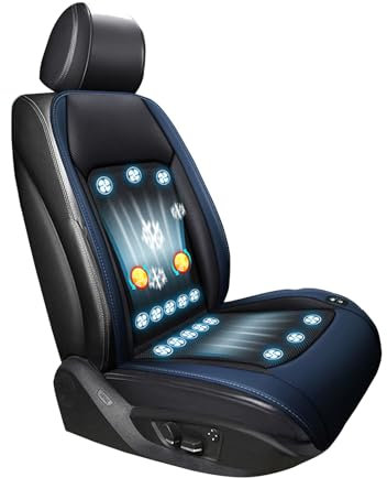 Edeodi Cooling Car Seat Cover Front Seat, 12V-24V Ventilated Cooling Seat Cushion with Massage, Cooled Seat Cover for Car SUV Truck Universal Fit, 1Pcs (16 Fan Blue)