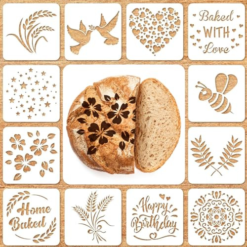 CQXSYTBN 12 Stück Schablone für Brot, Kunsthandwerker, Brotschablonen, Backschablonen-Set, Kochschablone, Backvorlage, Brot, Kuchen