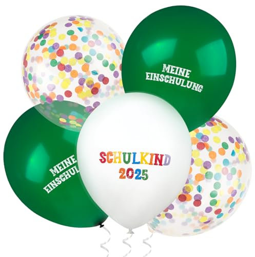 BETESSIN 24 Stück Luftballons Einschulung Junge & Mädchen - Schulkind 2025 Ballons 12 Zoll - Helium Ballons Einschulung - Hängende Dekoration zum Schulanfang, Schuleinführung Deko (Grün, Weiß, Bunt)