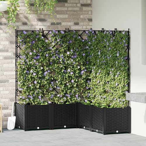HaoChrymec Jardinière avec Treillis Réglable, Résine Naturelle, Design Moderne, Jardinière Extérieure, Jardinière de Balcon, Noir, 120x120x143 cm