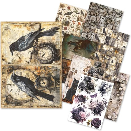 Ciao Bella Motiv-Strohseiden Sortiment Dark Akademia 8er-Set DIN A5 Reis-Papier Motiv-Papier Decoupage-Papier einseitig bedruckt Weihnachten Bastelarbeiten