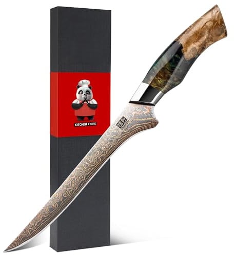 SHAN ZU Japanisches Ausbeinmesser 18cm Damaststahl & Kupfer, Filetiermesser | Profi Fischfiletiermesser 33 Lagen Ultrascharfes Küchenmesser Ahornholzgriff