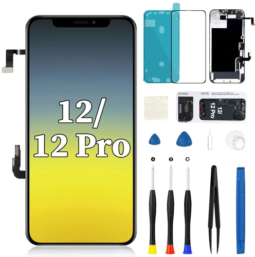 Reemplazo de pantalla para iPhone 12/12 Pro con cable flexible de altavoz 3D, digitalizador táctil 3D, pantalla LCD, sensor de proximidad de montaje completo y kits de herramientas de reparación A2172