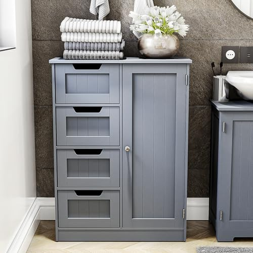 Bath Vida 4 Drawer 1 Door Floor Cabinet FSC (Grey)