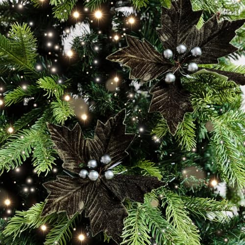 Melody Maison Set of 2 Green Velvet Poinsettia Picks Decorations - 20cm