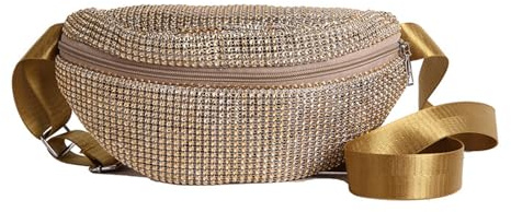 Bauchtasche Für Damen, Gürteltasche mit Glänzenden Strasssteinen Verstellbarer Gurt Hüfttasche Umhängetasche Fanny Pack für Damen Party Festival Travel (Gold)