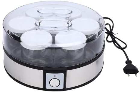 Acouto Joghurtbereiter, Edelstahl-Joghurtmaschine mit 7 Gläsern für Hausgemachten Griechischen Joghurt, Energieeffizientes 20-W-Gärungsgerät, Ideal für Zuhause und Unterwegs
