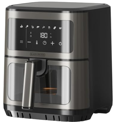 Black+Decker – Heißluftfritteuse ohne Öl BXAF2501E | 1600 W | 6,5 L | 8 Programme | Touchscreen | Temperatur 80–200 °C | Sichtfenster | Gleichmäßiges Garen | Timer | Signalton