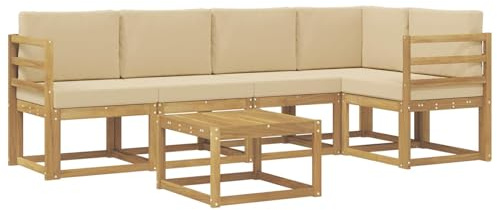 vidaXL Outdoor-Sofagarnitur 6 pcs Weiß und Beige Massivholz Akazie, Outdoor-Ecksofa, modernes Lounge-Set für Garten, Robustes Sitzmöbel für Terrasse, Entspannen