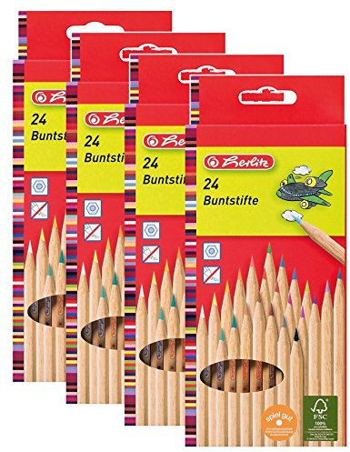 Herlitz 24-er buntstifte natur aus FSC Holz, 24 Stück in Hängeschachtel, 24-farbig (4er Pack | 24-farbig)