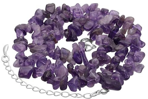 Lebensquelle Plus Edelstein Splitterkette mit Verschluss | 45 cm lang + Krabinerverschluss | Heilstein Splitter Halskette | Handgefertigt und natürlich hergestellt (Amethyst)