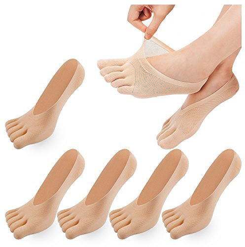 REKYO 5 Paare Frauen Zehen Socken Fünf Finger Socken Low-Cut Ankle Socks Seidenstrümpfe für Mädchen(Haut-5)