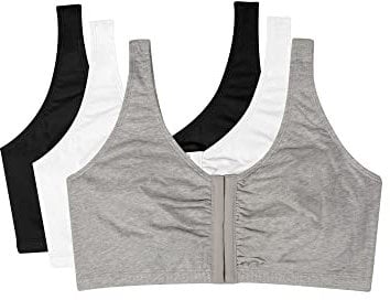 Fruit of the Loom Womens Front Close Builtup 3-Pack (One Set Pads) Sports Bra, Black/White/Heather Grey 3-Pack, 48 UK