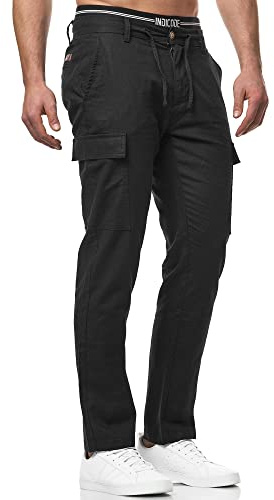 Indicode Herren Leonardo Cargohose aus Leinen & Baumwolle Atmungsaktiv | Atmungsaktive Funktionshose für Büro und Alltag, Herrenhose, Stoffhose, Arbeitshose, Outdoorhose, Freizeithose für Männer