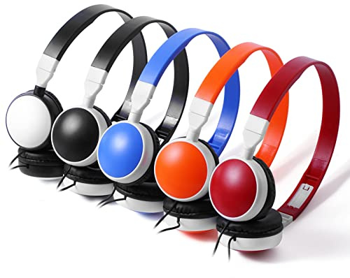 Keewonda Bulk Headphones Classroom Kids Earbuds 25 Pack Students School Headphones Multi Color KW-X25 Foldable Headsets for School Computer Lab Library Hospital Museums Testing Centers Hotels