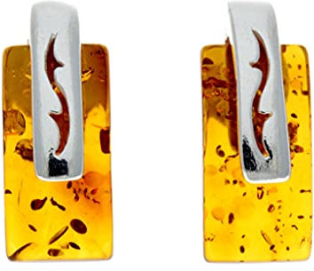Ohrstecker Sterling-Silber 925 Baltischer Cognac Bernstein klein rechteckig, Stein, Bernstein