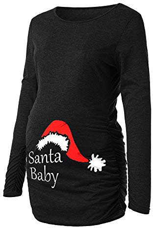 Susenstone Femme Chemisier NoëL ImpriméS Froncé Hiver Chaud De Maternité,Enceinte Grossesse Tops Chemisier De Allaitement Pas Cher Mode Tops (L(EU38), Noir)
