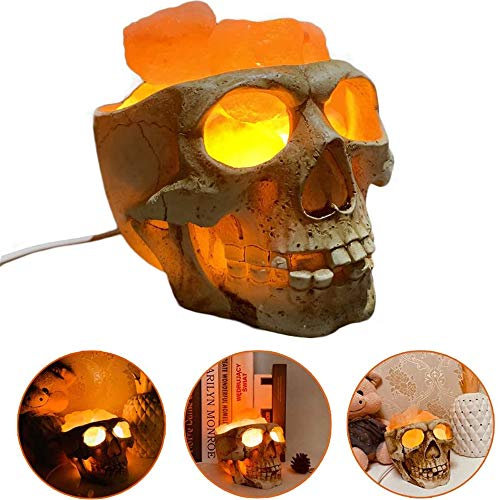 USB Charge Himalayan Rock Salt Lamp, Dimmable with Skull Head Bedroom Decoration Table Lamp Night, with Dimmer Switch, for Halloween, Party