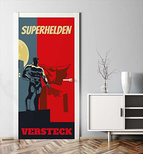 MyMaxxi - Tür bekleben mit Türtapete Türposter Türfolie Selbstklebend 90x200 Superheld Pose - Tür verschönern mit Türfolie - Türaufkleber Mädchen und Junge