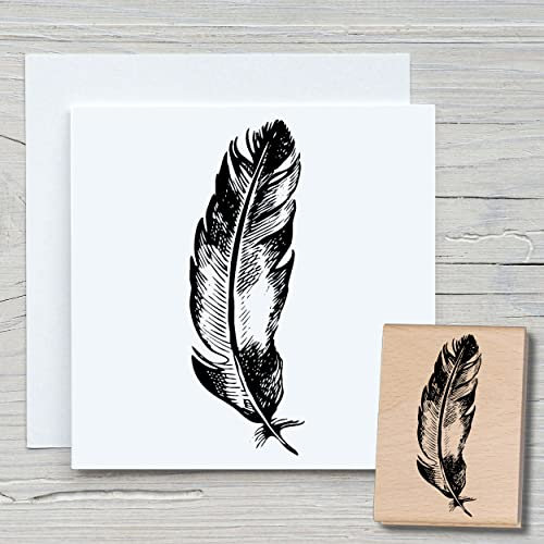 NEWSTAMPS Stempel Feder 02 Motivstempel aus Holz & Gummi zum Karten und Geschenke basteln, Holzstempel für Vogel, Scrapbook, Textilstempel, Deko, Freunde