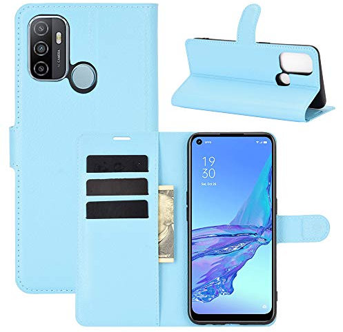 Fertuo Coque Oppo A53s / A53 2020, Antichoc Portefeuille Étui Housse en Cuir à Rabat Flip Cover Case avec Silicone Bumper, Porte Carte, Béquille, Boucle Magnétique pour Oppo A53s / A53, Bleu