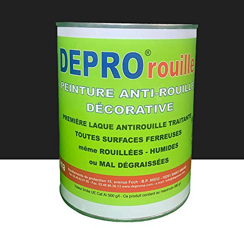 DEPROMA - Peinture mat pour métal - Peinture antirouille - extérieur et d'intérieur - Séchage rapide - Noir mat - 10m²/L - 1Kg