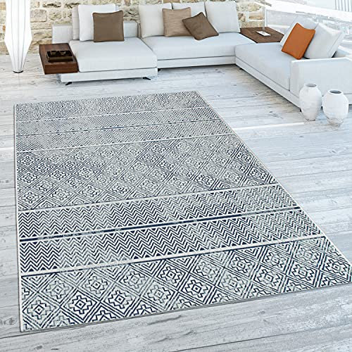 Paco Home In- & Outdoor Teppich Balkon Terrasse Küchenteppich Gartenteppich Modern, Grösse:160x230 cm, Farbe:Blau 9