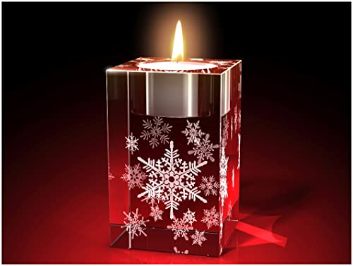 GLASFOTO.COM, Weihnachten Teelichthalter, 50 x 80 x 50 mm, Kristallglas 3D Innengravur in Premiumqualität (50 x 80 x 50 mm Schneeflocke Teelicht)