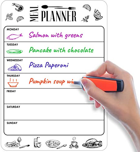 White Menu Planner Board - Weekly Dry Erase A4 Size for Fridge - Memo Whiteboard Menu in Kitchen Refrigerator - Dry Erase Meal Planner for Fridge Back Door - Family Weekly Meal Planner Board