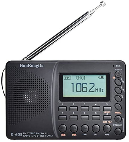 Burko HRD-603 Radio portátil AM/FM/SW/BT/TF Radio de bolsillo USB Grabadora digital MP3 soporte tarjeta TF