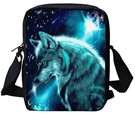 Biyejit Kuriertasche, Umhängetasche, Umhängetasche, Handbgas Sling Sling Satchel mit verstellbaren Trägern, Green Galaxy Wolf