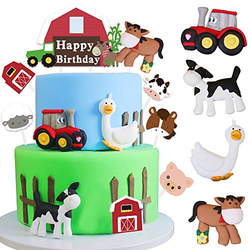 MEZHEN Kuh Tortendeko Tier Muffin Deko Geburtstag Bauernhof Cake Toppers Pferd Kuchen Dekoration Happy Birthday Kindergeburtstag Deko Ländlich C