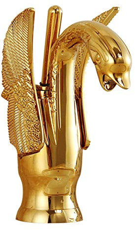 Wasserhahn Bad Waschtischarmatur Retro Antik Stil Schwan Messing Einhebelmischer Mischbatterie Mit Kaltes Und Heißes Wasser Vorhanden, Waschbecken Armatur, Gold