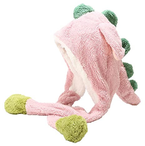 Surakey Niedliche Damen Mädchen Plüsch Ohren Hut Mütze, Dinosaurier Plüsch Hut mit Beweglichen Ohren, Drücken der Tiermütze Machen die Ohren Bewegen Spielzeug Geburtstags Weihnachts Geschenk Cosplay