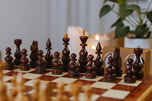 Master of Chess Schachspiel aus Holz mit Teilen Empire, 50 cm, handgefertigtes und tragbares großes Schachbrettspiel für Erwachsene und Kinder, hochwertiges Kirschholz