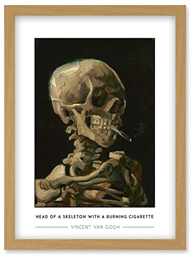Wee Blue Coo Vincent Van Gogh Head Of A Skeleton With A Burning Cigarette Painting Artwork Framed Wall Art Print A4