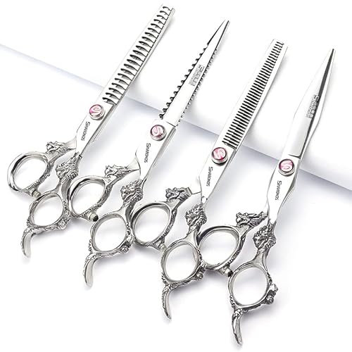 6/7 inch Slive/Rose Gold 440c high Hardness Japanese Hairdressing Scissors Salon Hairdressers Hair Cutting and thinning Hairdressing Professional Hair Cut (7 inch 4pc)