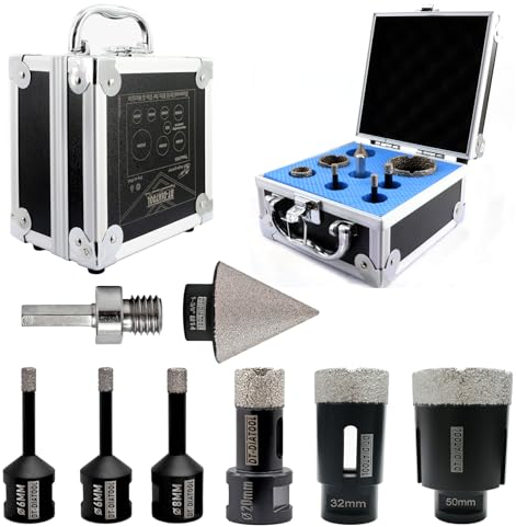 DT-DIATOOL Foret Diamant Carrelage Kit 8 pièces - 6/6/8/20/32/50mm Scie Cloche Diamantée +35mm Mèches Chanfrein Biseautées+Adaptateur pour Porcelaine Carrelage Marbre Granit