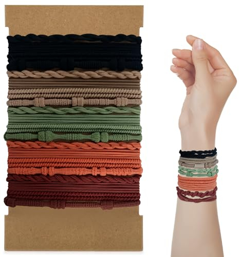 20 Stück Haargummis, Boho-Pferdeschwanzhalter, elastische Haargummis, keine Schäden, dunkle Haargummis, Armbänder für Frauen, Mädchen, Männer, dickes/mittellanges/langes Haar (5 Farben)