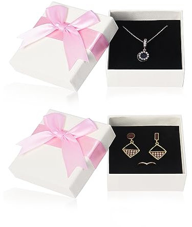 Schmuck-Geschenkbox, 7,5 x 7,5 x 3,5 cm, kleine Geschenkboxen mit Deckel, für Ringe, Ohrringe, Halsketten, 2 Stück (Pink)