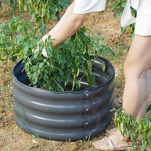 Gr8 Garden Outdoor Raised Planter Pot Metal Steel Vegetable Flower Herb Grow Bed Box (60cm x 30cm, Round Grey Painted)