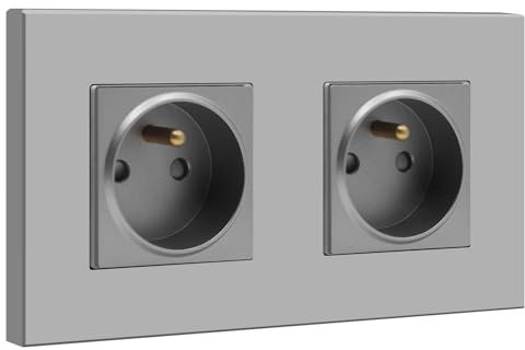 BSEED Prise Murale, 16A Double Prise De Courant Alternatif avec Panneau En Plastique, Prises Électriques Standard, 240V Prise Encastrable(2 Prise, Gris)